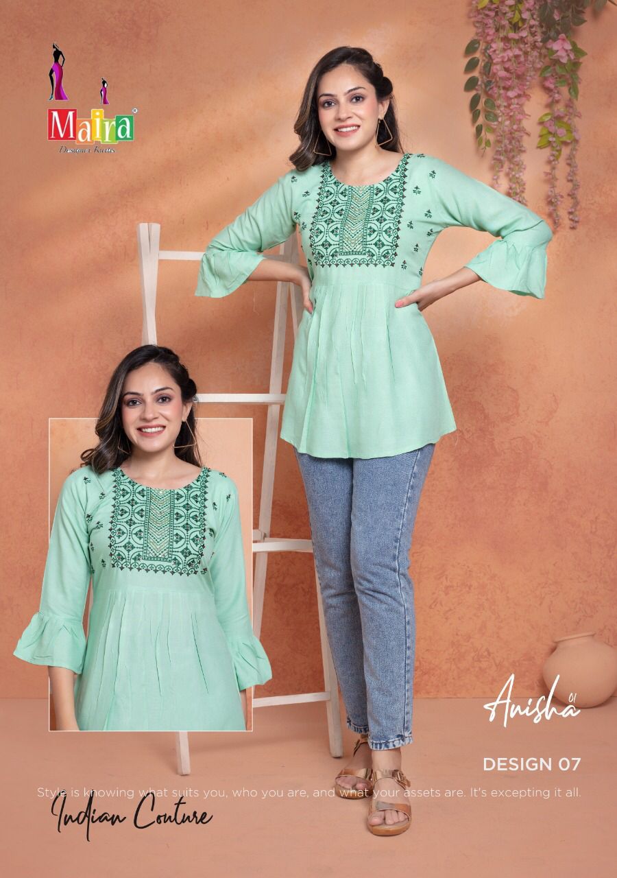 Maira Anisha 1 Rayon Latest Designer Fancy Wear Short Top Collection